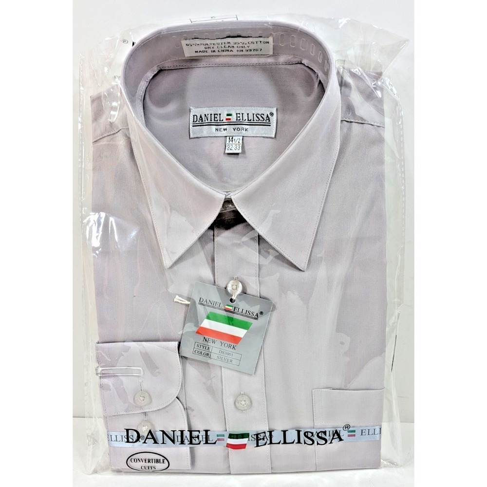 Daniel Ellissa Mens Fashion Dress Shirt SILVER DS3001 14 1/2 Sleeve 32-33